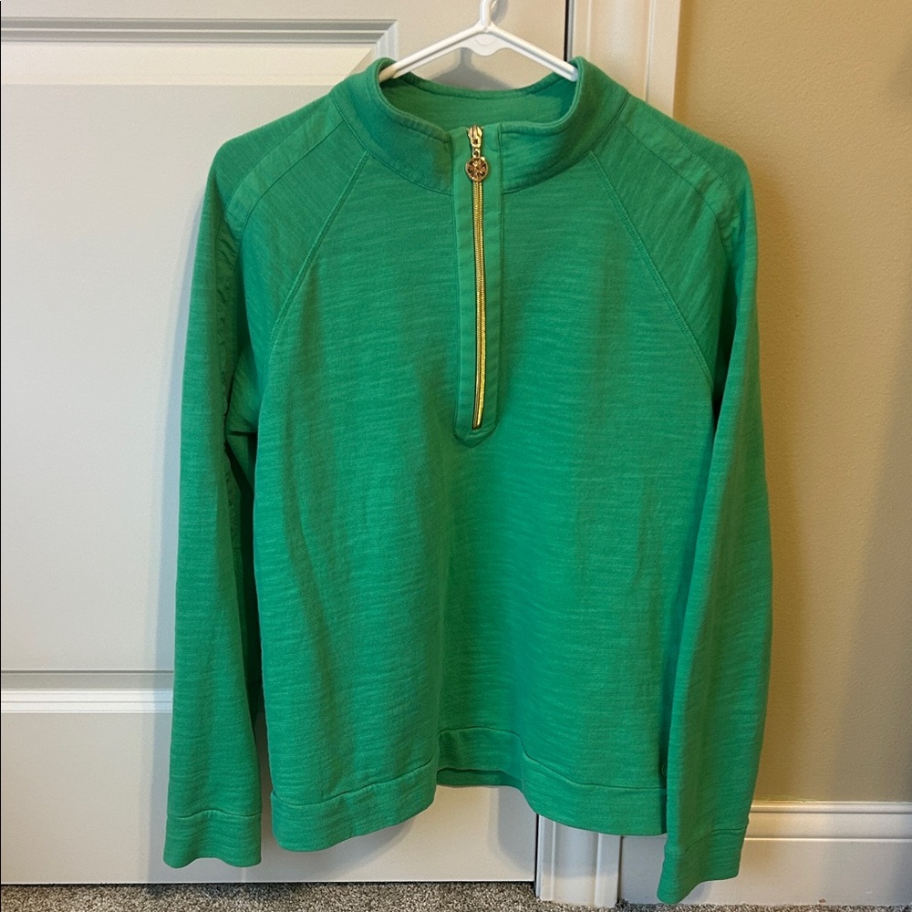 Green Quarter Zip Pullover with Gold Accent